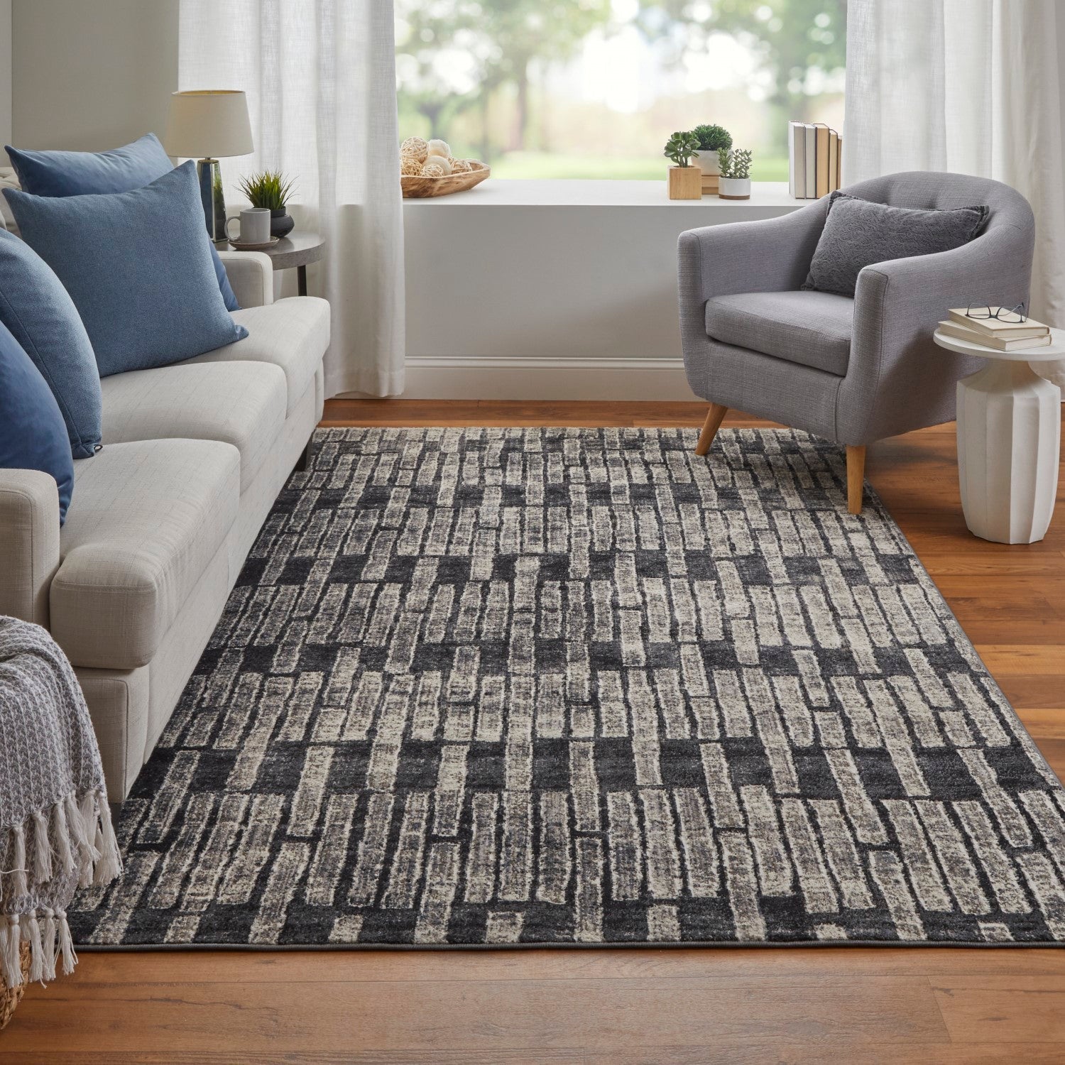 Kiba Geometric Gray/Black/Ivory Rug