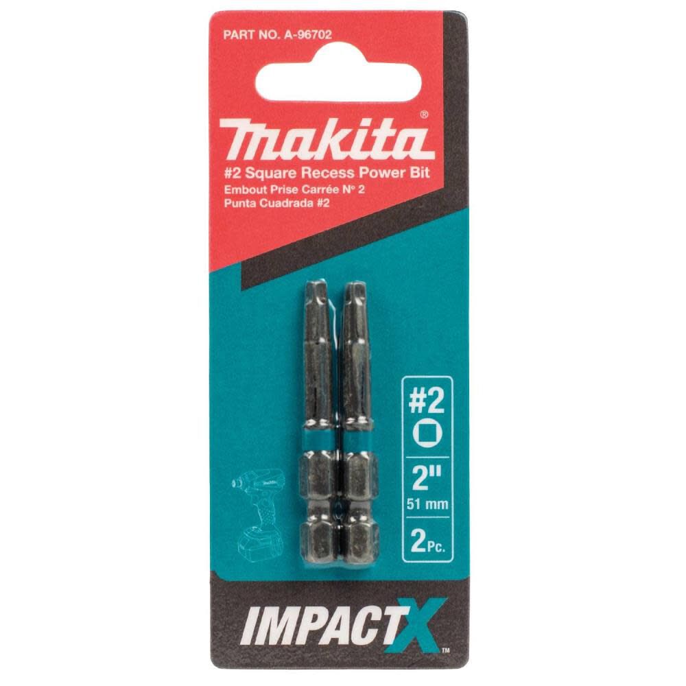 Makita Impact X #2 Square Recess 2 Power Bit 2/pk A-96702 from Makita