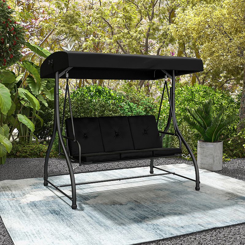 3 Seat Outdoor Porch Swing With Adjustable Canopy