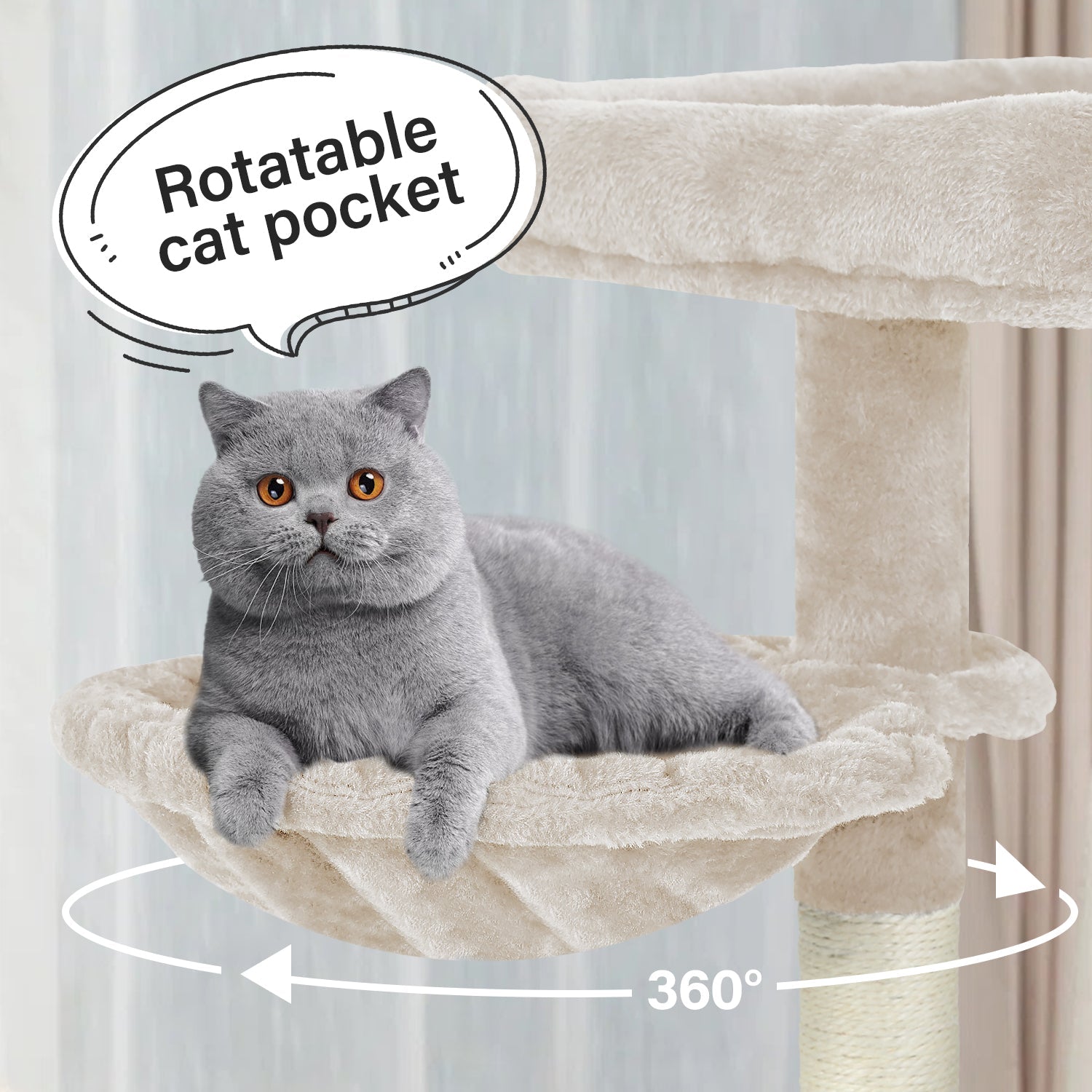 BestPet 33in Cat Tree Cat Tower with Scratching Posts for Indoor Cats,Multi-Level Cat Furniture Activity Center Stand House Cat Condo with Hammock Perch and Kitten Toys Pet Play House,Beige