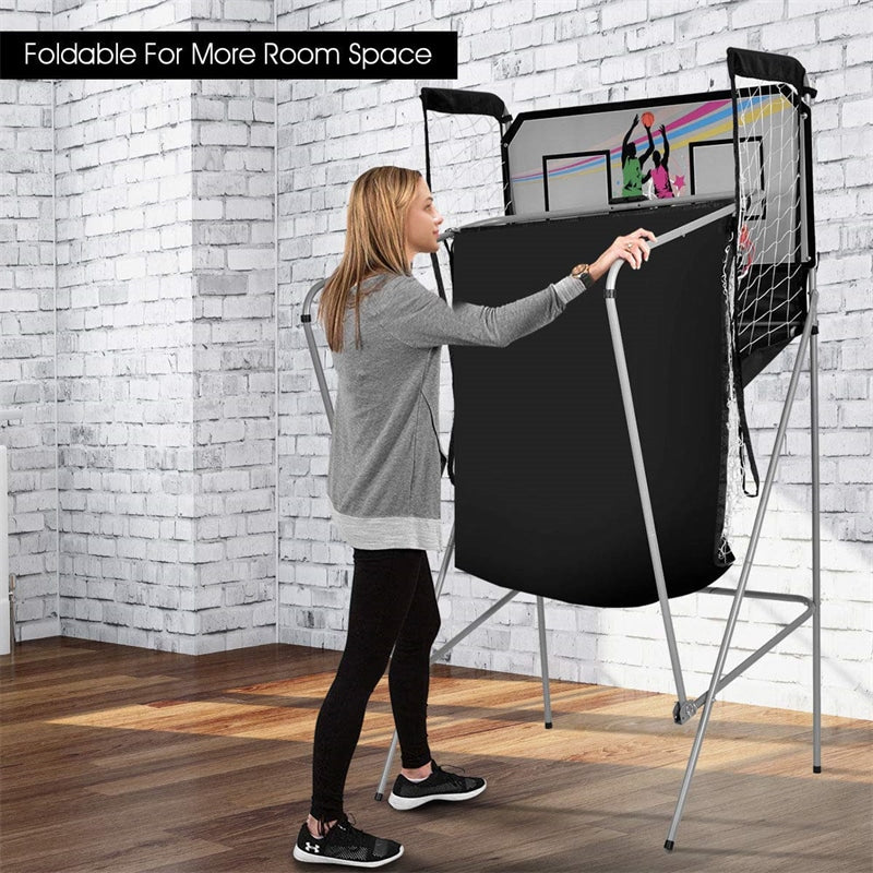 Foldable Indoor Basketball Arcade Game with 4 Balls Electronic Double Shot LED Scoring System for Kids Adults