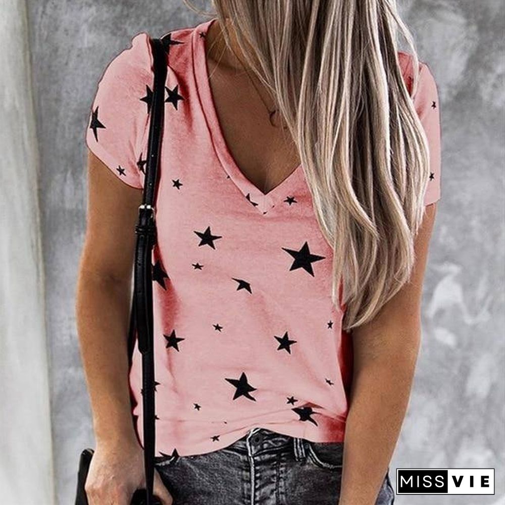 Heart Print Women Shirt Blouse Plus Size Casual Summer Short Sleeve Loose Shirt Ladies Streetwear Tops Blusa Clothing