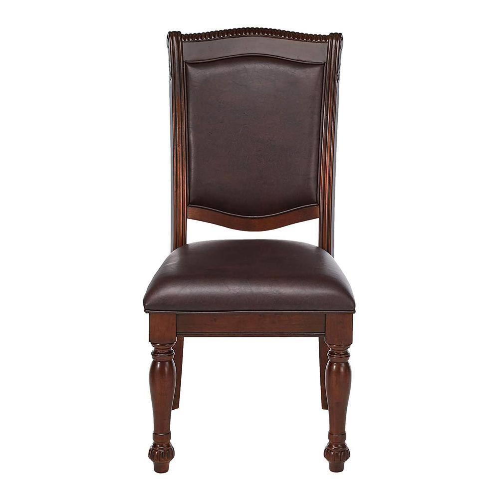 Furniture of America Pridore Brown Cherry Faux Leather Padded Dining Side Chair (Set of 2) IDF-3350SC