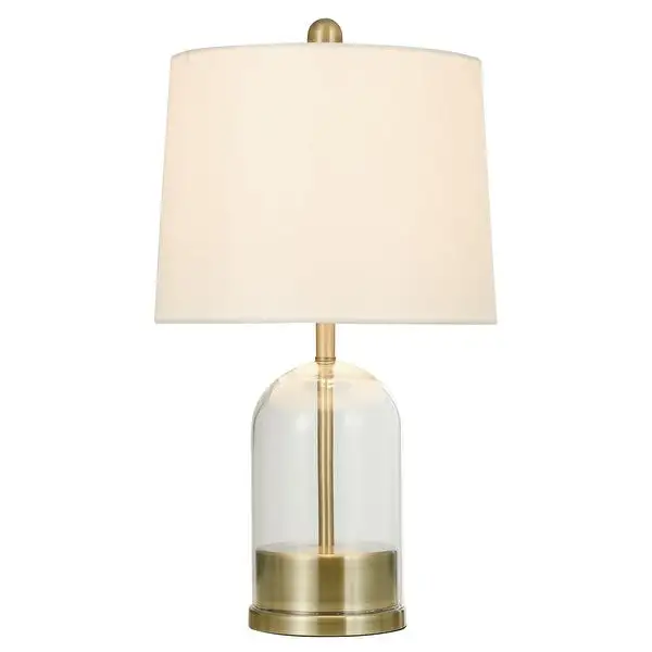 Glass Table Lamp - Brushed Gold Finish with White Linen Shade