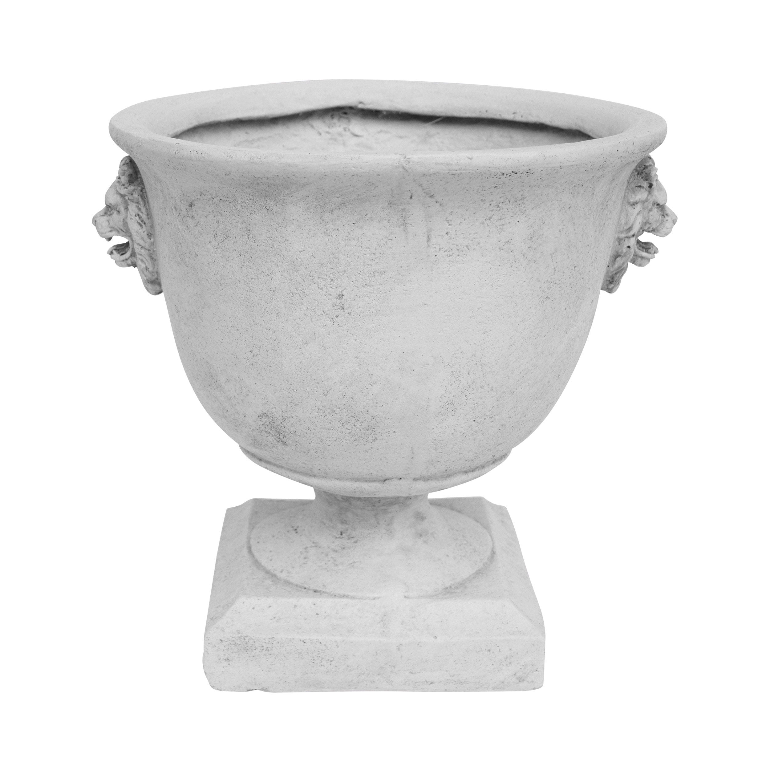 Montana Chalice Garden Urn Planter, Roman, Lionhead Accents, Lightweight Concrete