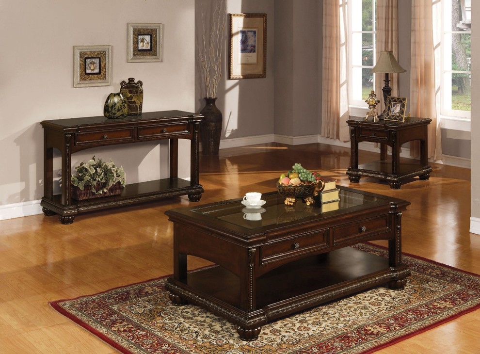 Majestic Sofa Table With 2 Drawers  Cherry Brown   Traditional   Console Tables   by Benzara  Woodland Imprts  The Urban Port  Houzz