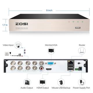 ZOSI 8-Channel 1080p 1TB DVR Surveillance System with 8-Wired Bullet Cameras 8FN-106B8-10-US