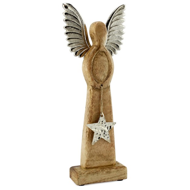 Auldhome Design Wooden Angel Christmas Statue Farmhouse Holiday Decor Wood And Metal Figurine