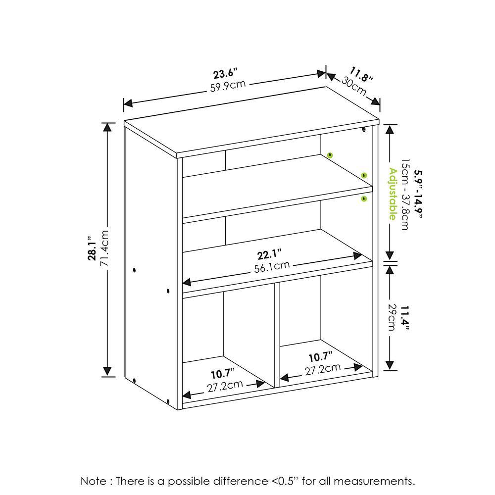 Furinno Pasir 28.15 in. White 3-Shelf Etagere Bookcase with Adjustable Shelves 20122WH