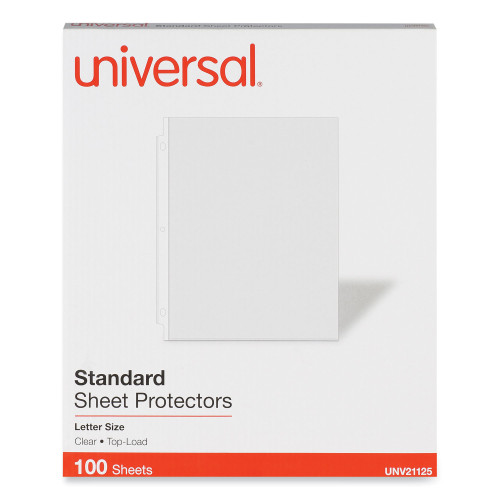 Universal Top-Load Poly Sheet Protectors， Standard， Letter， Clear， 100/Box (21125)