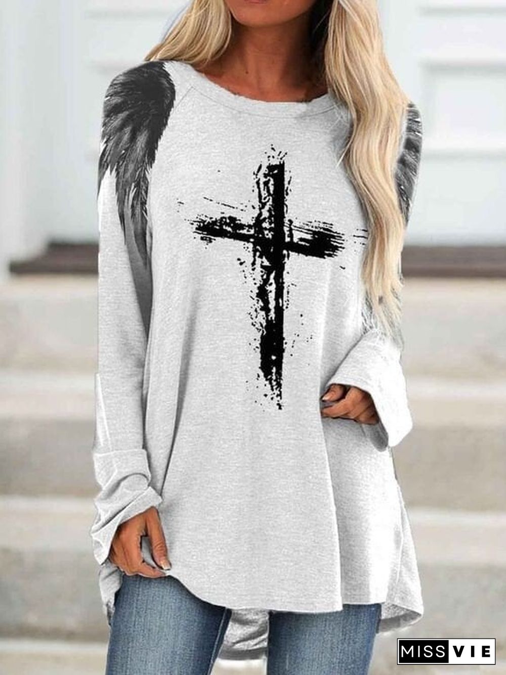 Women's Cross Wings Print Tee Shirt