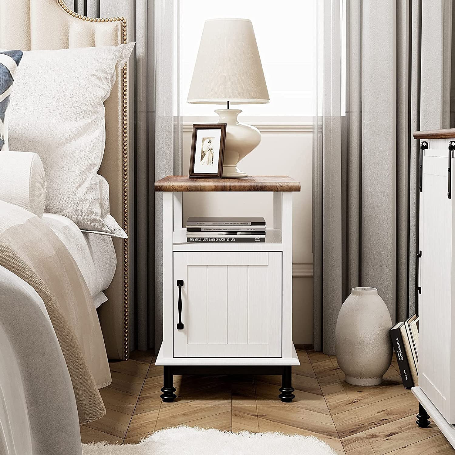 2 Packed Side Table, White Nightstand for Bedroom Living Room