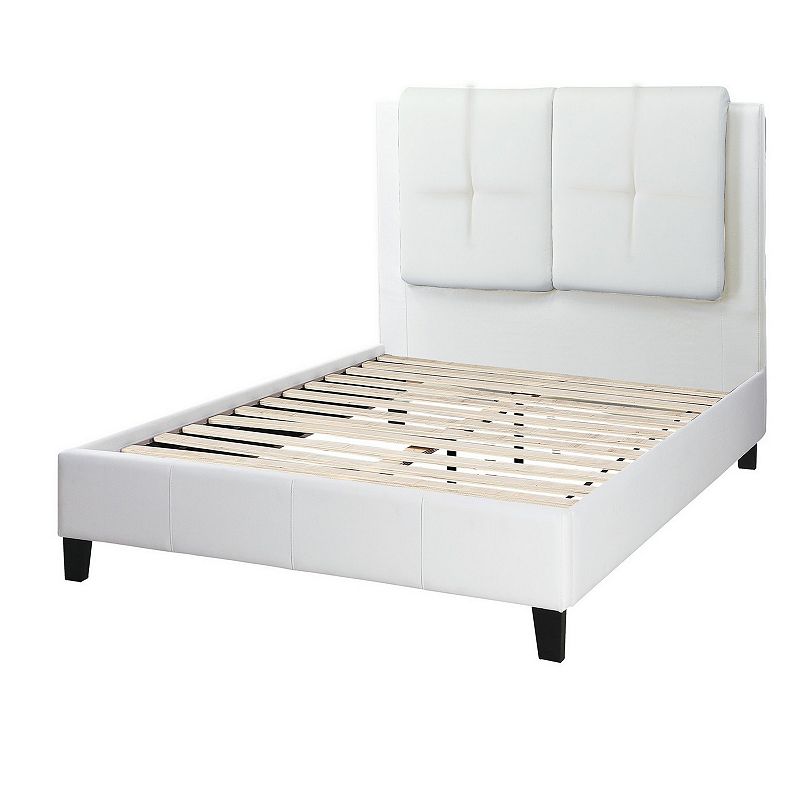 Amy Full Size Platform Bed， Vegan Faux Leather Upholstery， White