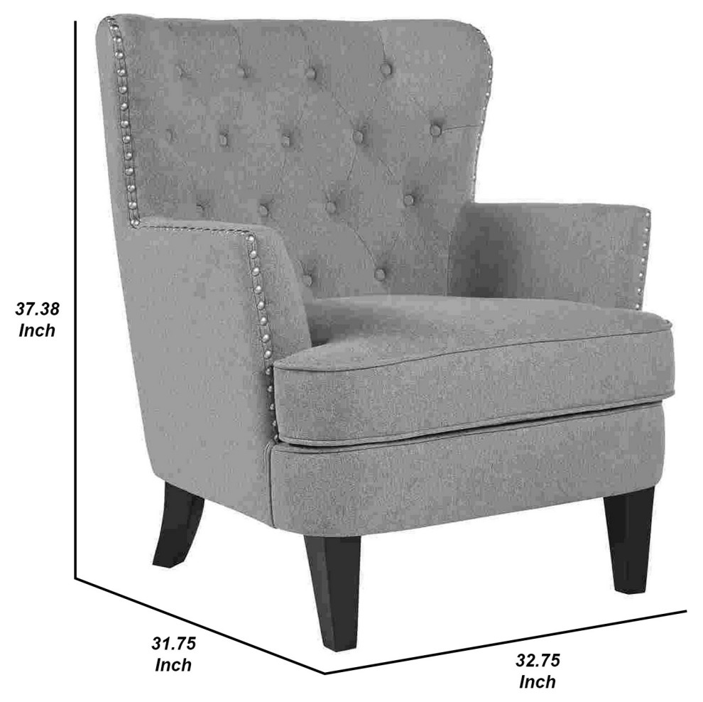 Benzara BM263435 Accent Chair With Diamond Tufted Back  Gray   Transitional   Armchairs And Accent Chairs   by Uber Bazaar  Houzz