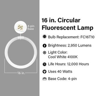 Feit Electric 40-Watt 16 in. T9 G10q Linear Circline Fluorescent Tube Light Bulb Cool White 4100K (1-Bulb) FC16T10CW