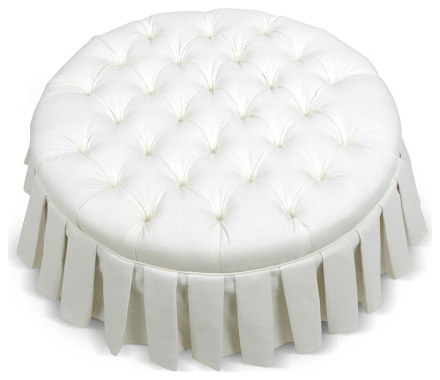 Maklaine Modern Tufted Cocktail Ottoman with Skirt in Antique White   Transitional   Footstools And Ottomans   by Homesquare  Houzz