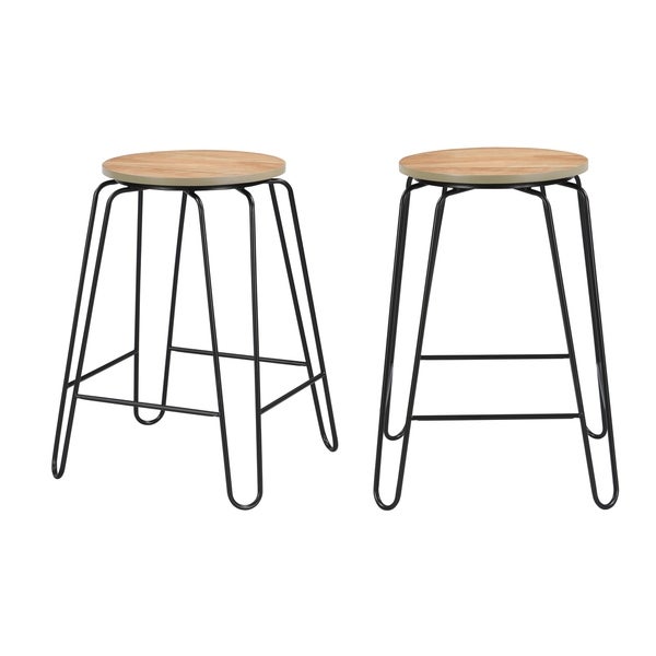 Haim Wood and Metal Round Counter Stool Set