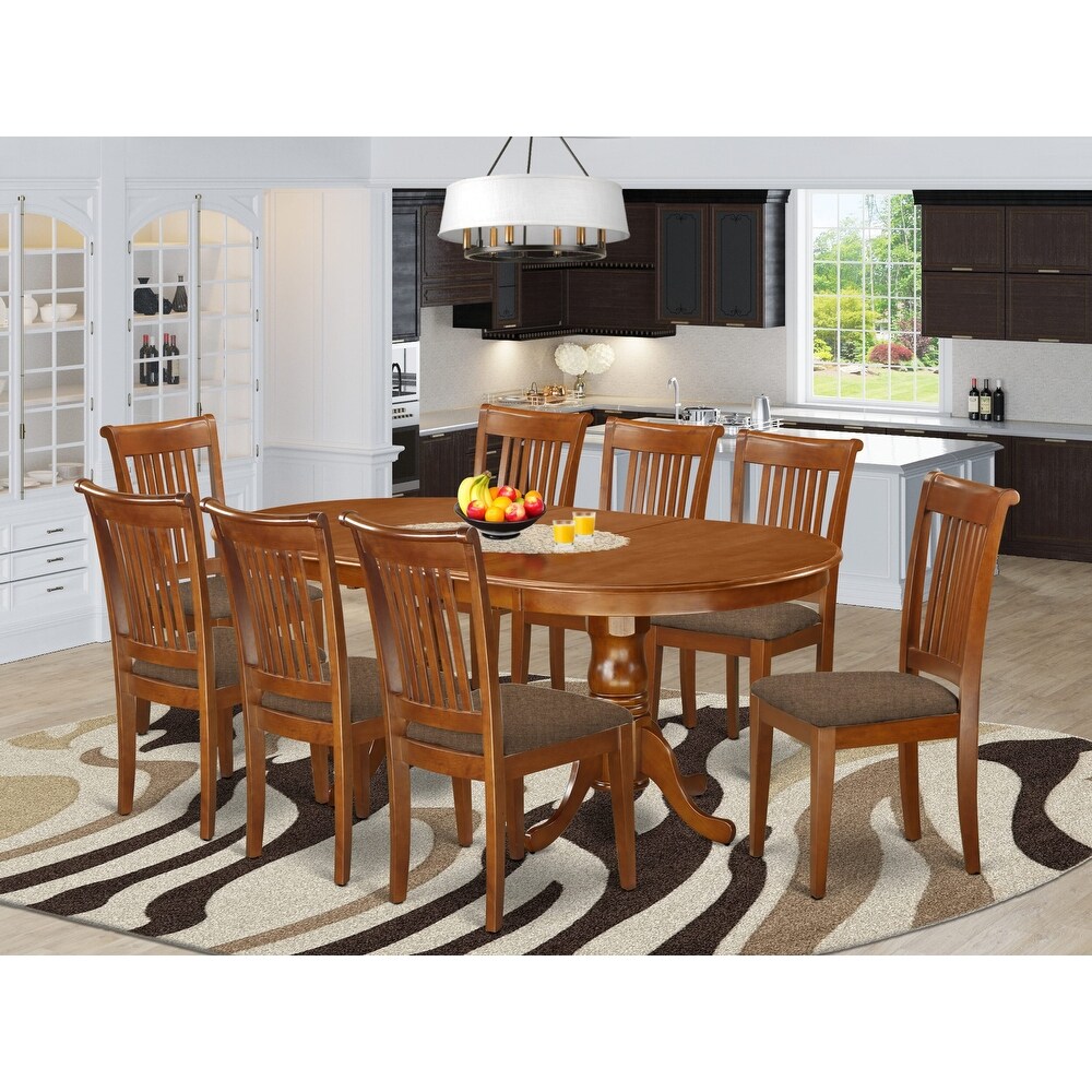 East West Furniture 9 Piece Dining Set  an Oval Kitchen Table and 8 SolidChairs  Saddle Brown(Seat Type Options)