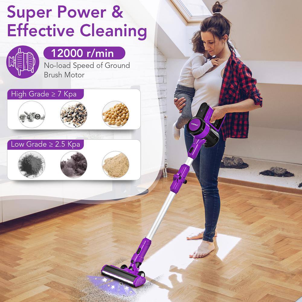 Costway Purple Cordless Bagless 3-in-1 Handheld Stick Vacuum Cleaner GX10006US-PU