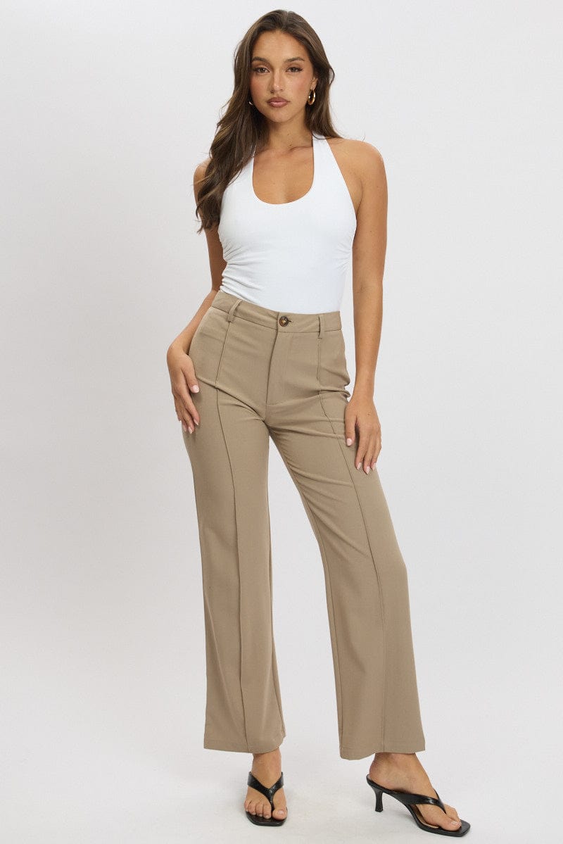 Brown Straight Fit Pants High Rise