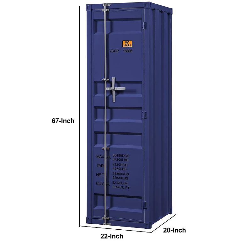 Industrial Style Metal Wardrobe with Recessed Door Front， Blue