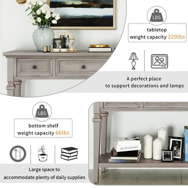 Classic Retro Style Console Table with Three Top Drawers and Open Style Bottom Shelf， Easy Assembly