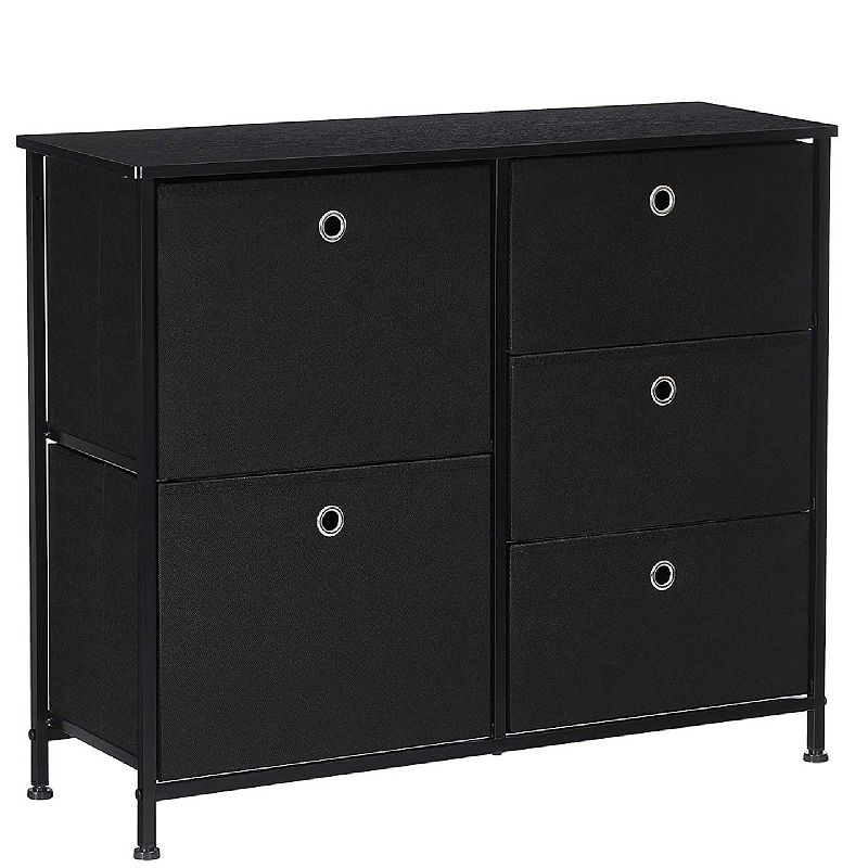 Storage Chest Dresser 5 Fabric Drawers Closet Apartment Dorm Nursery， Black