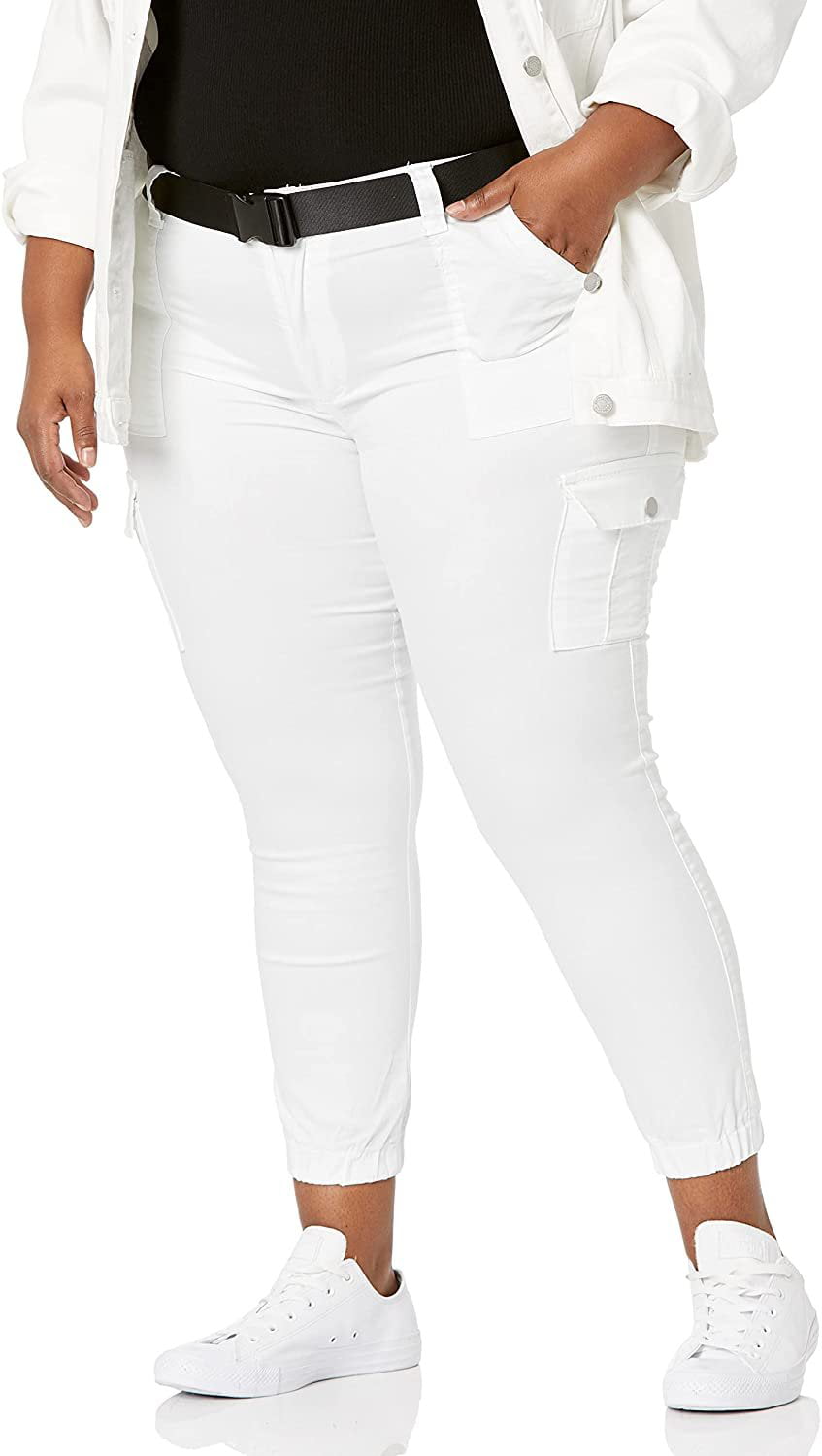 V.I.P. JEANS Cargo Pants for Women Juniors and Plus Sizes Camo or Solids， Slim Party White， 15