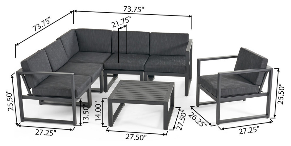 Quick Outdoor Aluminum 6 Seater Sofa Set   Transitional   Outdoor Lounge Sets   by GDFStudio  Houzz