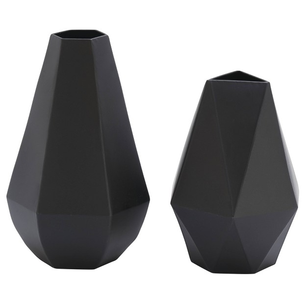 Set Of 2 Metal Geometric Vases Black Olivia amp May