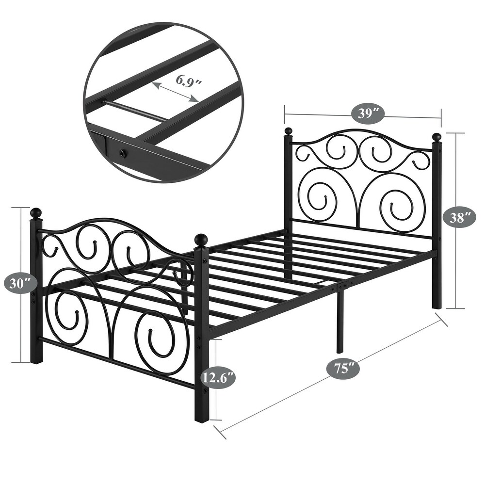 Classic Black Scroll Metal Platform Bed Frame