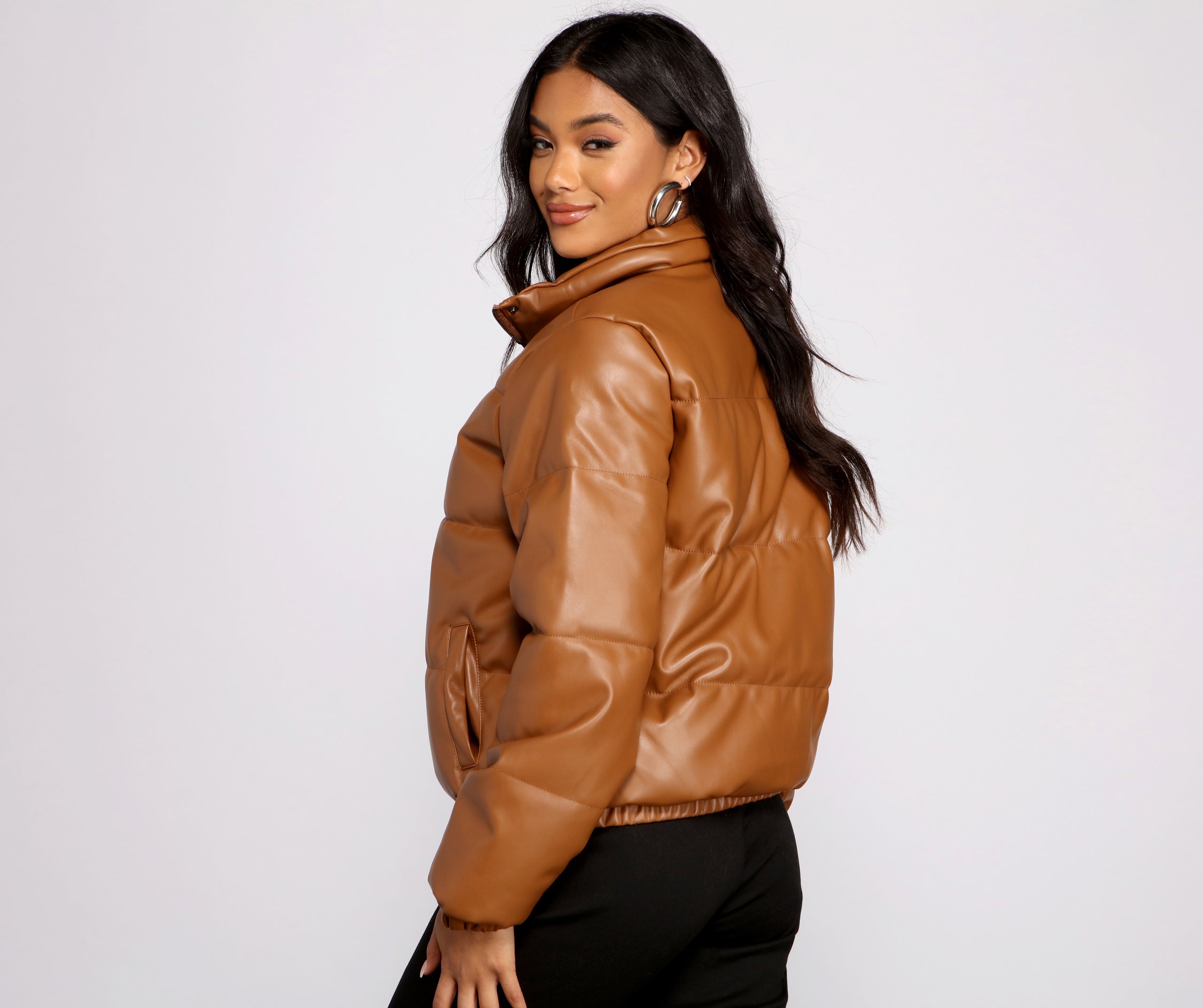 Chic Faux Leather Puffer Jacket