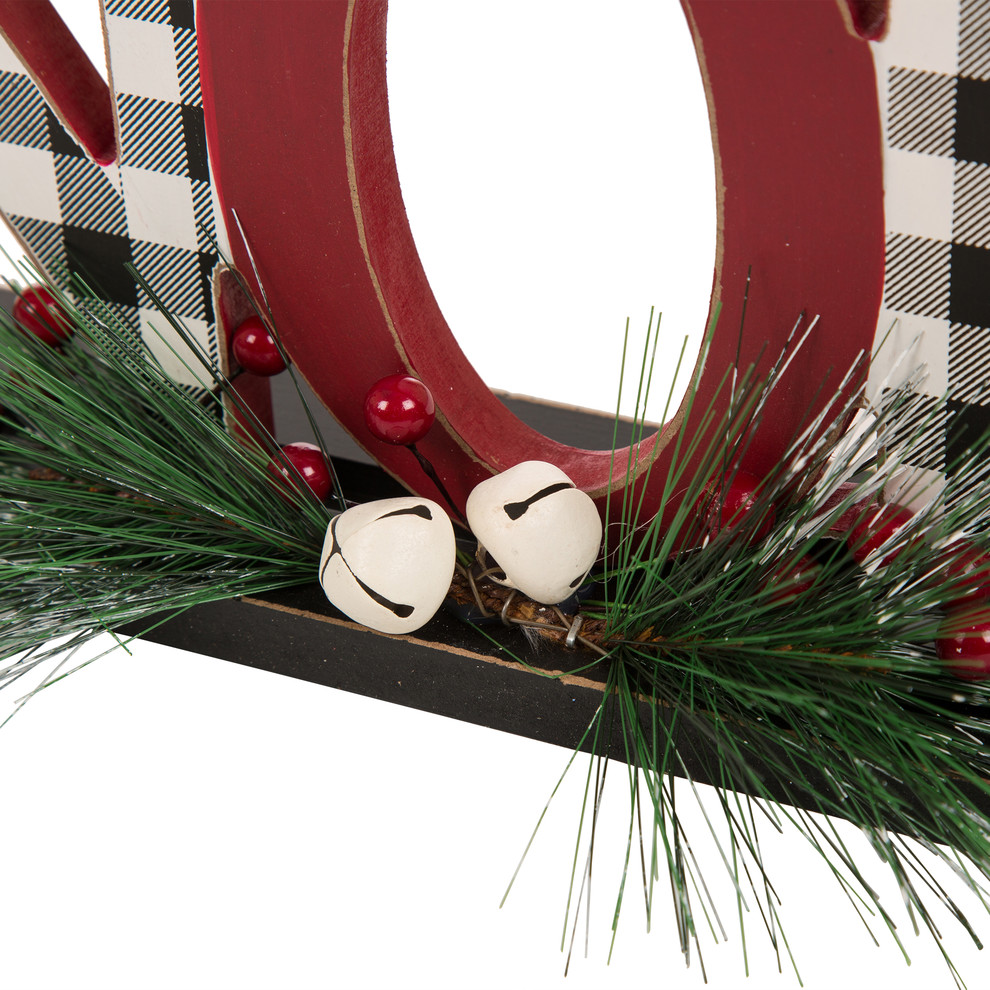 14.96 quotWooden Plaid  quotNOEL quotTable Decor   Contemporary   Holiday Accents And Figurines   by Glitzhome  Houzz