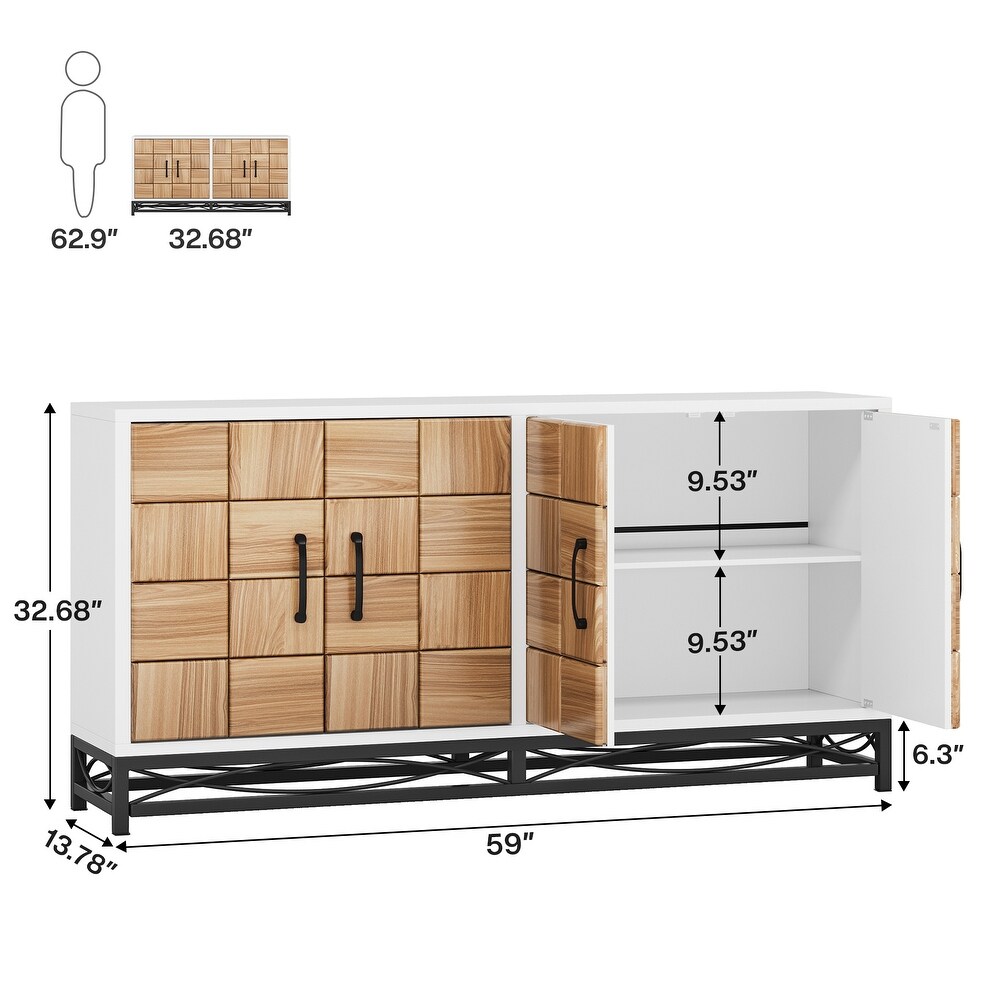 59 inches Modern Style White Buffet Sideboard Storgae Cabinet For Kitchen   Dining Room   55 inch