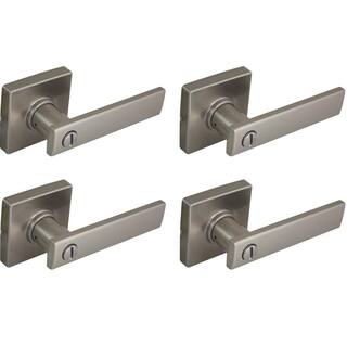 Defiant Westwood Satin Nickel Bed and Bath Door Handle with Square Rose (4-Pack) 32LP1X201AD4