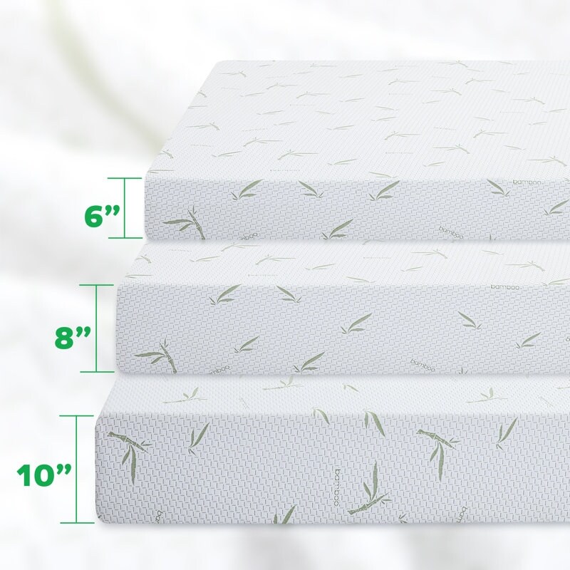 EGOHOME 6 Inch Green Tea Infused Medium Memory Foam Mattress with Bamboo Cover