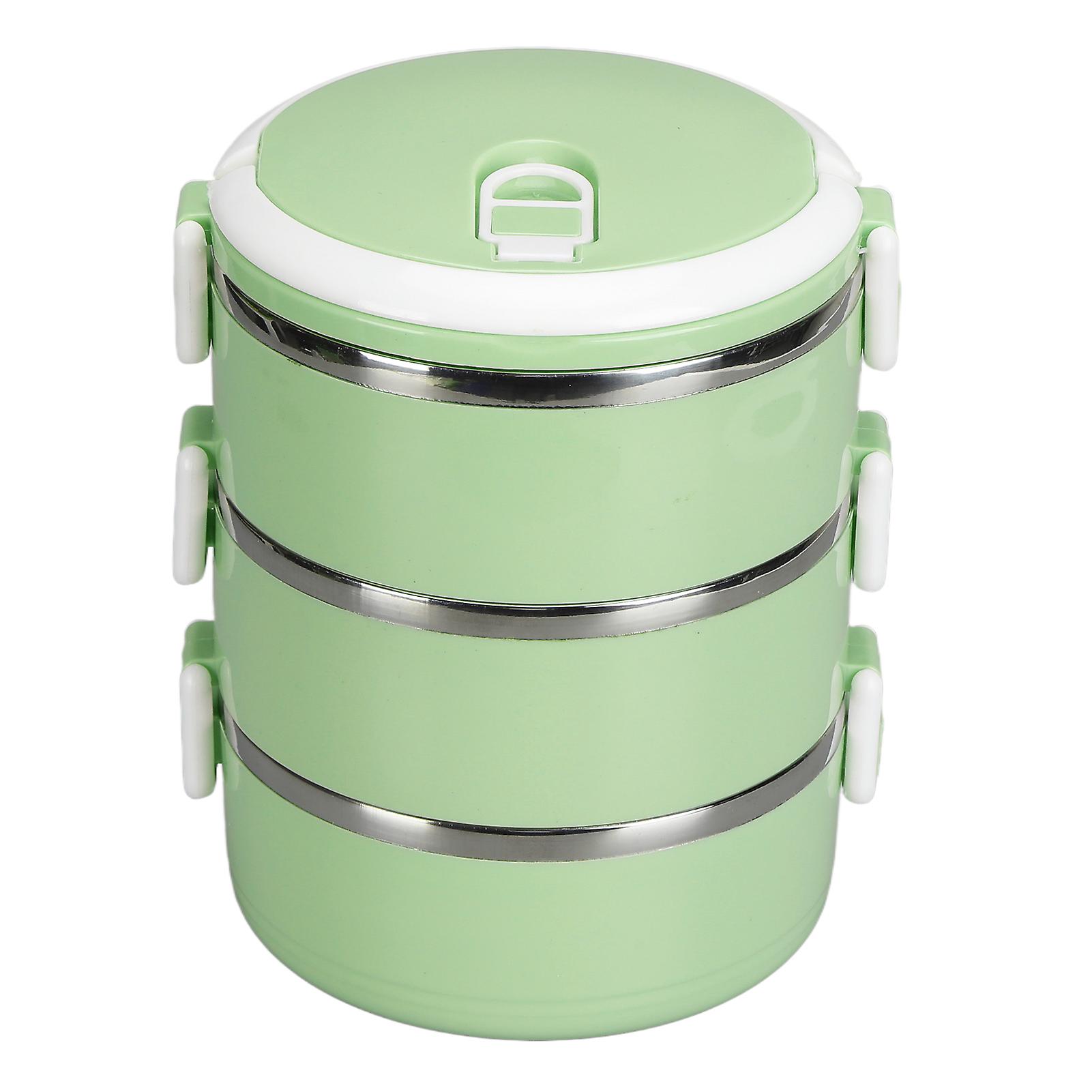 Portable 304 Stainless Steel Bento Lunch Box Thermal Cylinder Lunch Container Food Storage Containers For School Office Outdoorthree Layers Nordic Gre