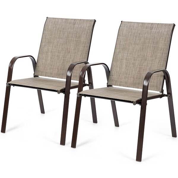 Gymax Set of 2 Patio Chairs Dining Chairs w/ Steel Frame Yard Outdoor