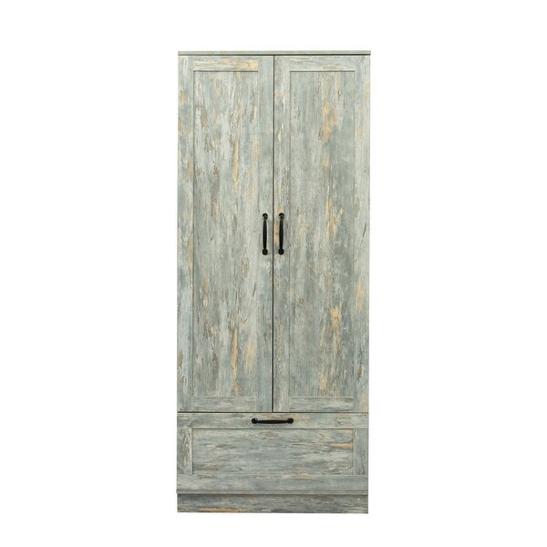 High Wardrobe， Kitchen Cabinet with 2 Doors and 1 Drawer， Grey - - 36019051