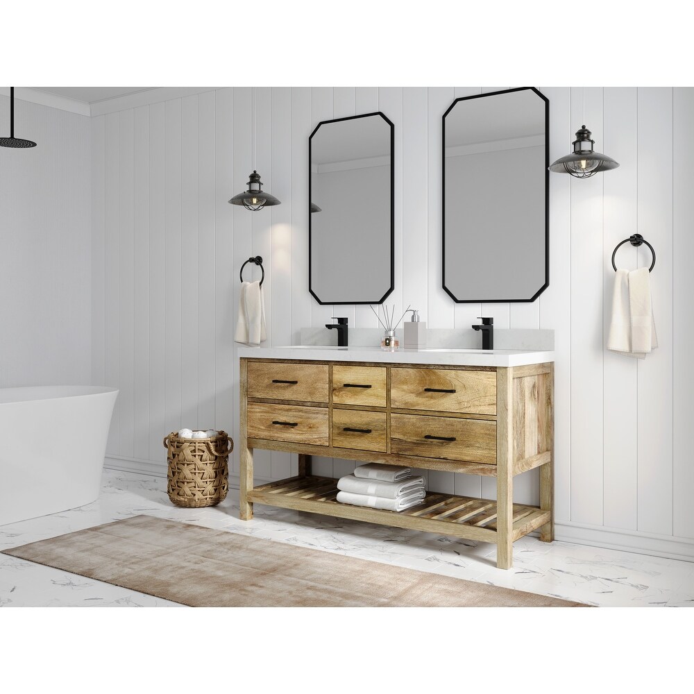 Willow Collections 60 in. W x 22 in. D Parker Mango Double Sink Bathroom Vanity with Countertop