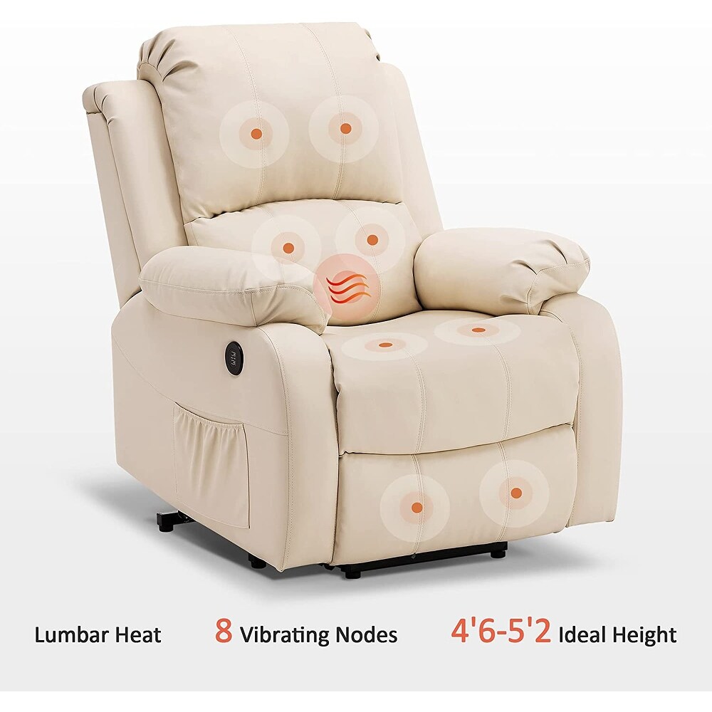 MCombo Small Sized Power Lift Recliner Chair with Massage and Heat  USB Ports  Faux Leather 7409