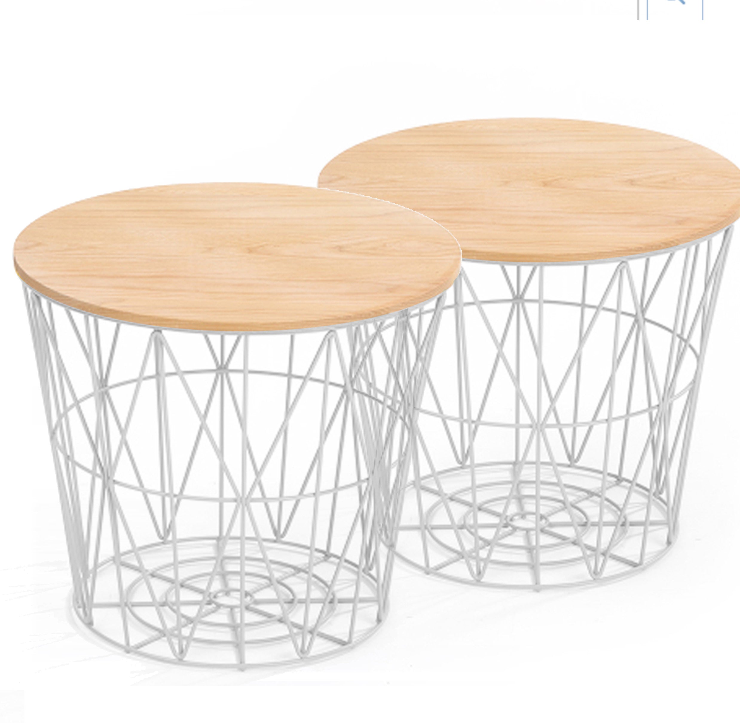 Set Of 2 Wire Tables With Solid Wood Top Bp8807W-N