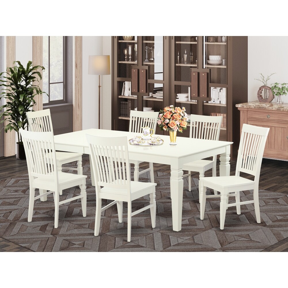 East West Furniture Dining Table Se  A Rectangle Dining Room Table and Wood Seat Chairs  Linen White (Pieces Options)