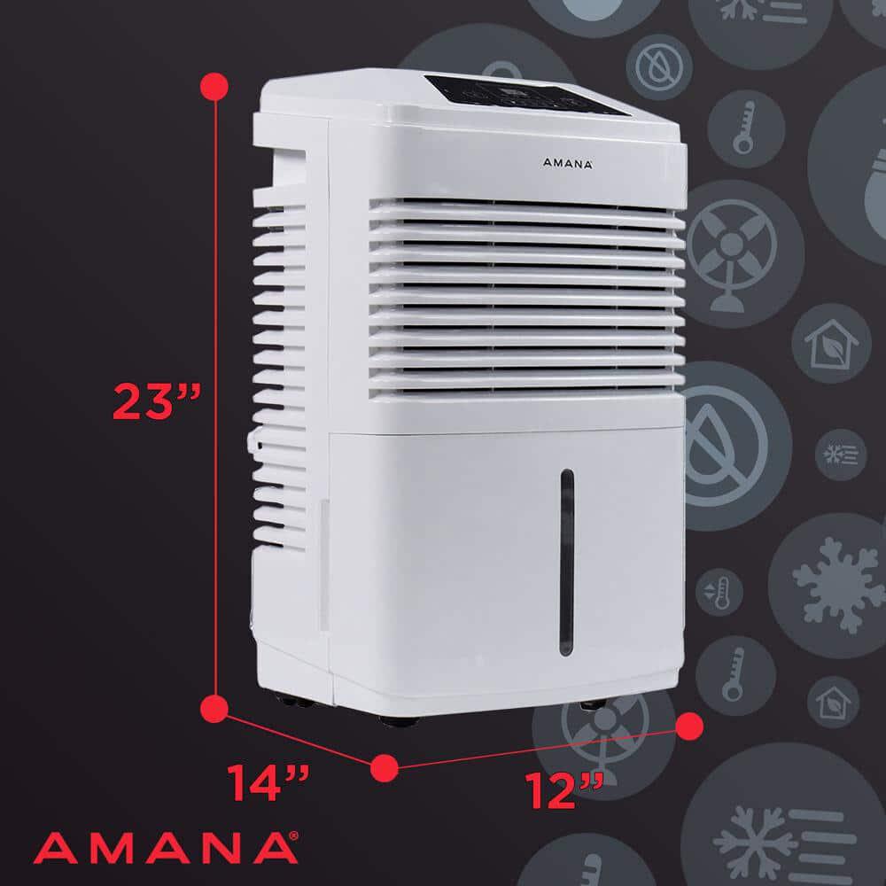 Amana 35 pt Portable Dehumidifier with Adjustable Humidistat Auto ShutOff 24Hour Timer for Bathrooms Basements Bedrooms