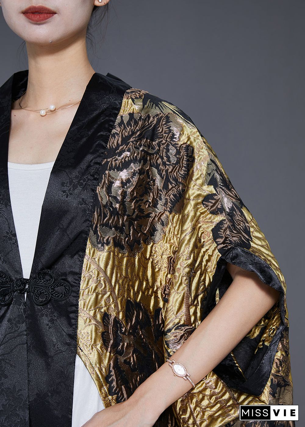 Original Yellow Oversized Patchwork Jacquard Silk Cardigan Fall