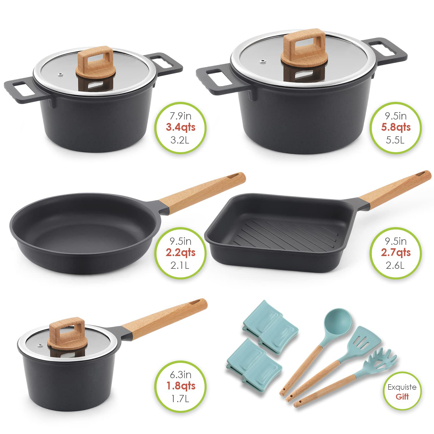 Nonstick Pots and Pans Set with Cooking Utensil 15 Piece