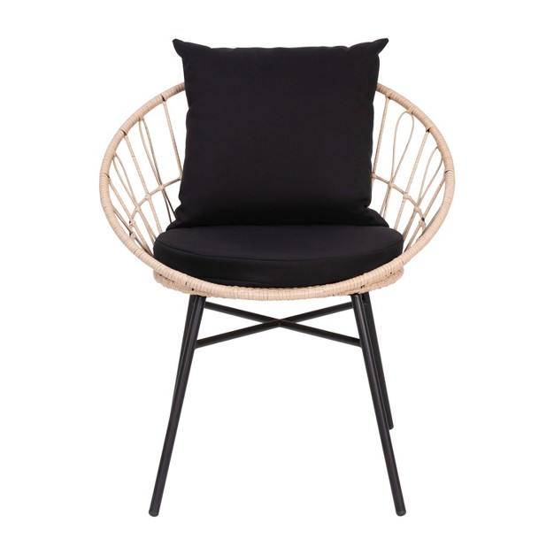 Flash Furniture Devon 3 piece Indoor outdoor Bistro Set Papasan Style Rattan Rope Chairs Glass Top Side Table amp Cushions