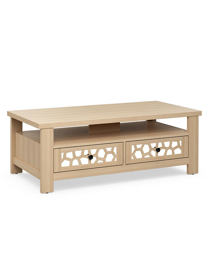 Costway Coffee Table with2 Drawers and Open Shelf Modern Rectangular Wood