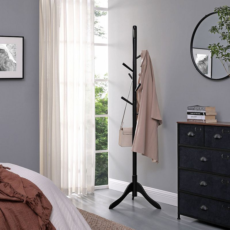 Coat Rack Free Standing， Solid Wood Coat Stand， Hall Coat Tree With 8 Hooks For Coats