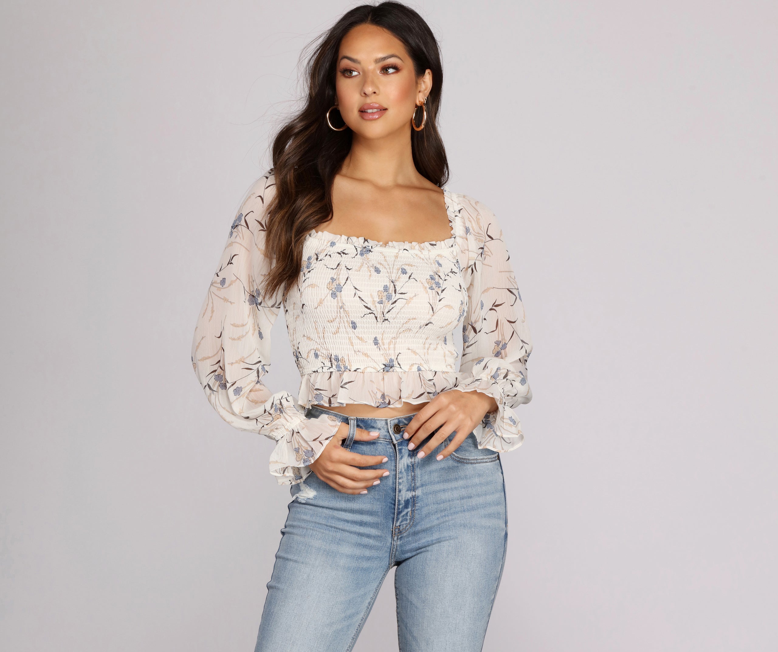 Charming Florals Smocked Crop Top